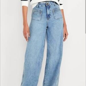 Old Navy Light Blue High Rise Baggy Wide Leg Petite Jeans Sz 16
